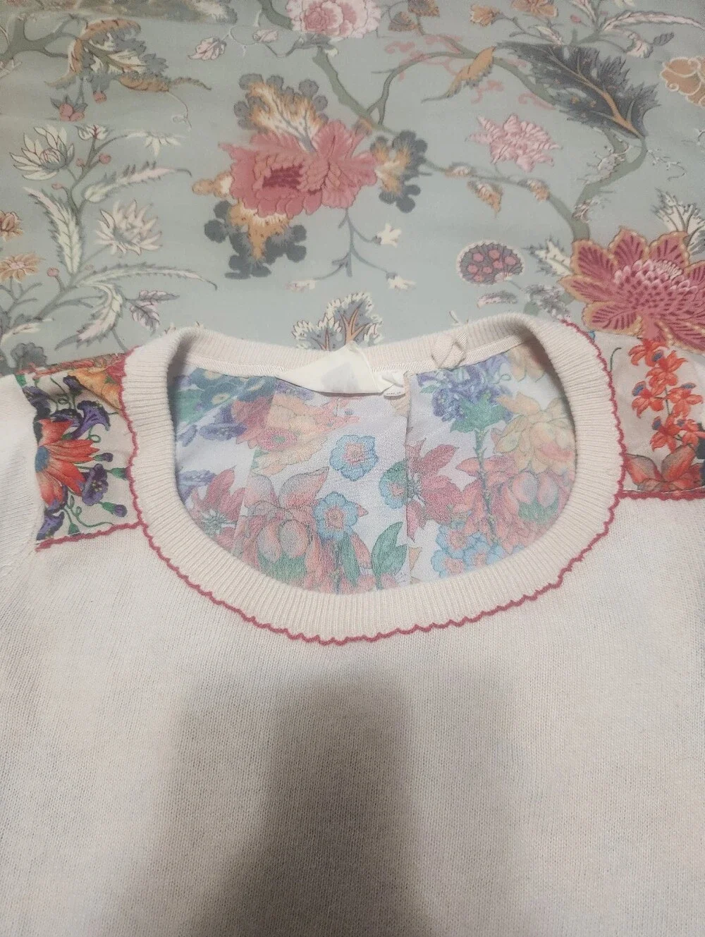 Anthropologie HWR Sheer Back Sweater Cream/Multi Color Size Small